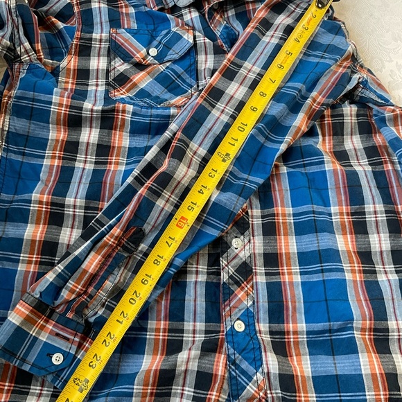Xtreme Couture 100% Cotton Shirt Mens Size XXL Blue Orange Plaid Button Up - Picture 8 of 9